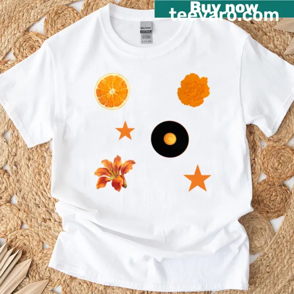 Vintage Vibes typography on orange T-shirt