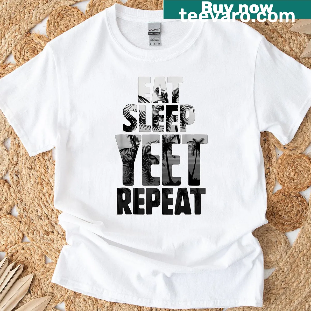 Funny T-shirt featuring the word 'Yeet' and a palm tree — on a men's t-shirt