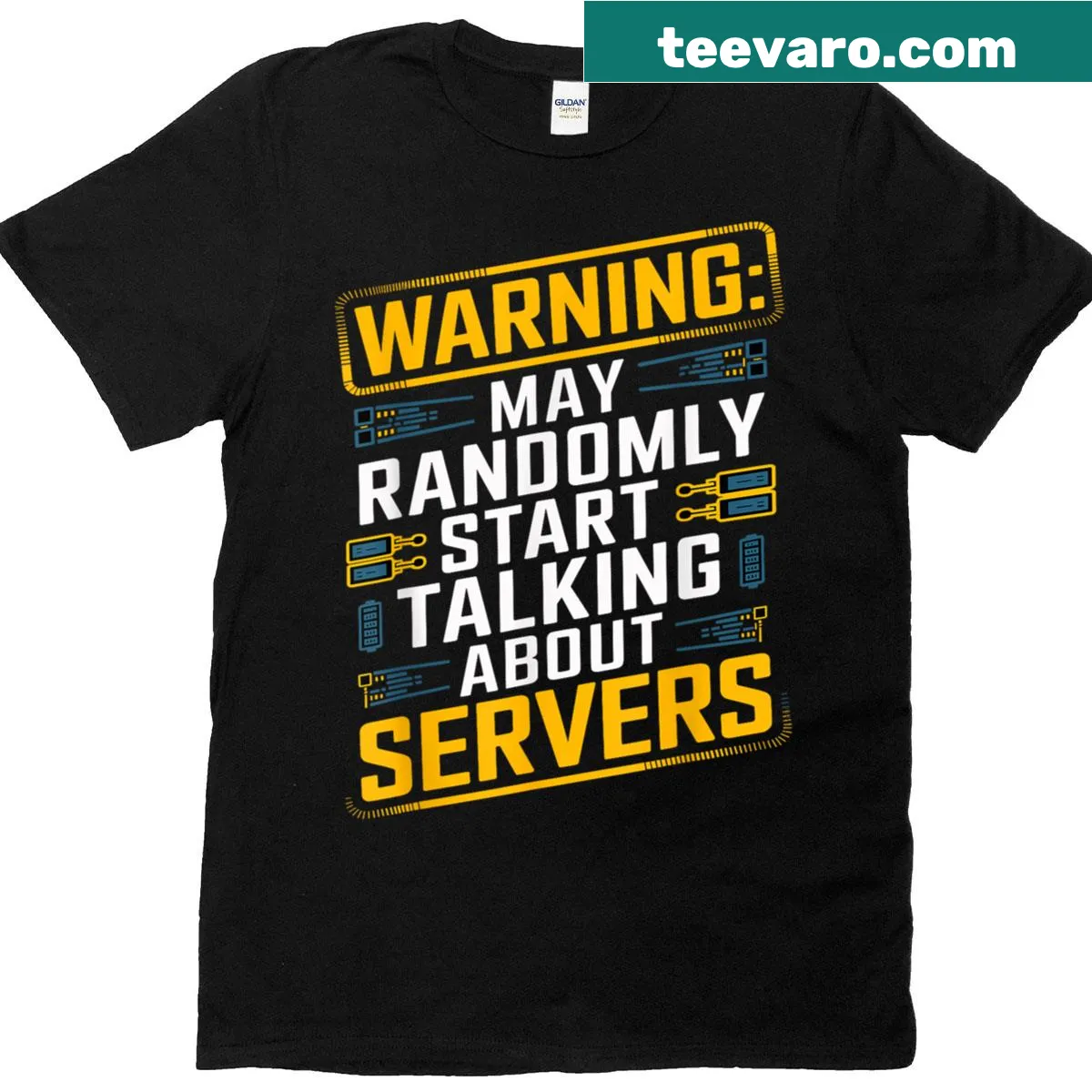 Funny sysadmin t-shirt with server talk meme design — on a men's t-shirt