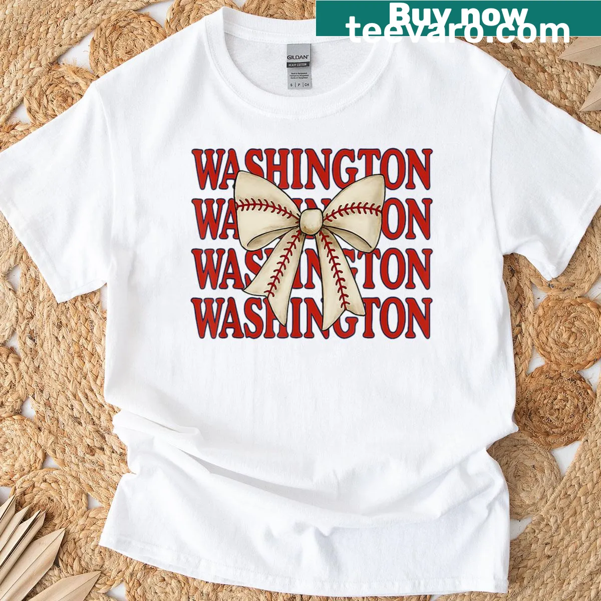 Vintage Washington t-shirt featuring a coquette bow design — on a men's t-shirt