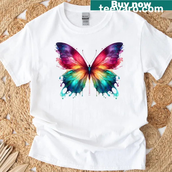 Watercolor graphic t-shirt featuring a delicate butterfly design