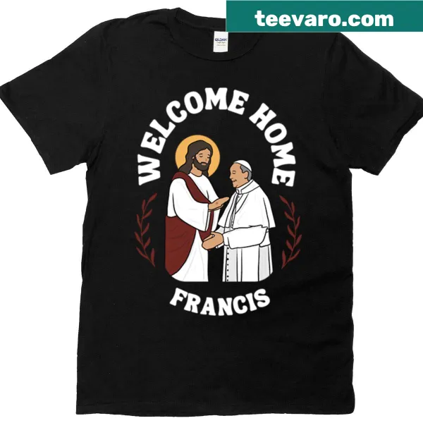 Oversized t-shirt with 'Welcome Home' and illustration of Pope Francis