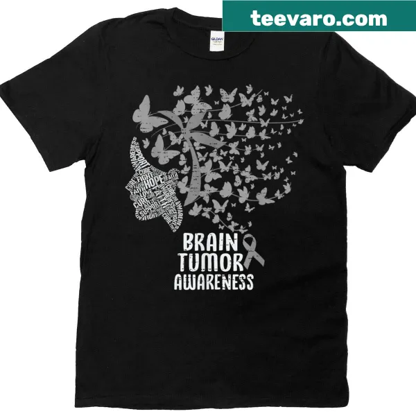 Awareness t-shirt with butterfly and gray ribbon design