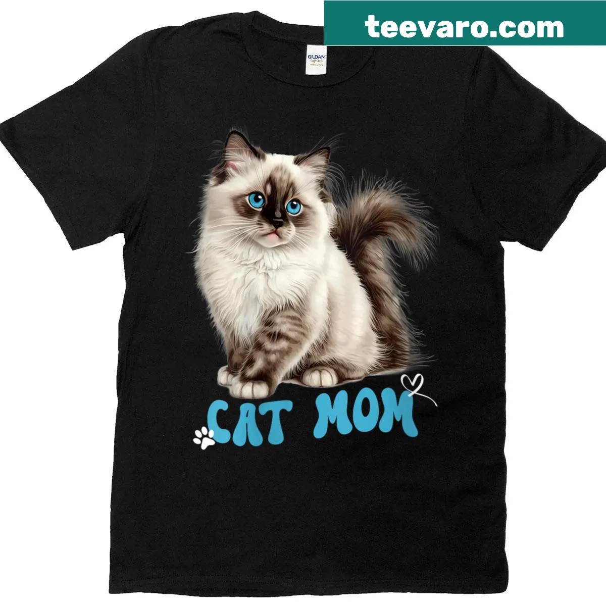 Cute cat mom T-shirt featuring an illustration of a Ragdoll kitten — on a men's t-shirt