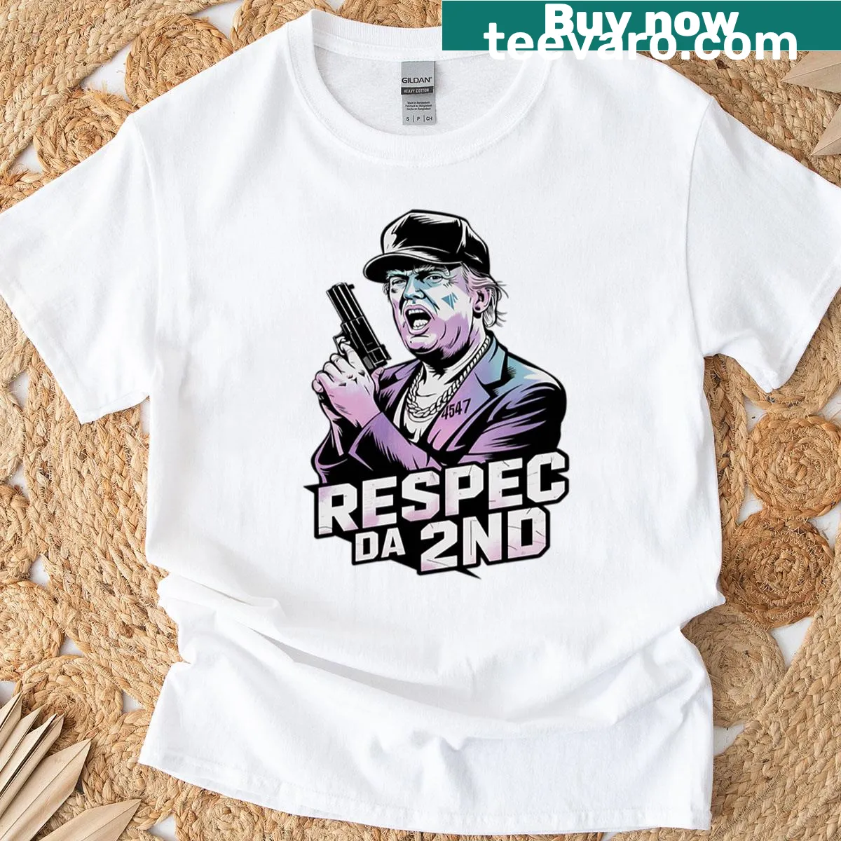 T-shirt with 2nd Amendment and Trump graphic text — on a men's t-shirt