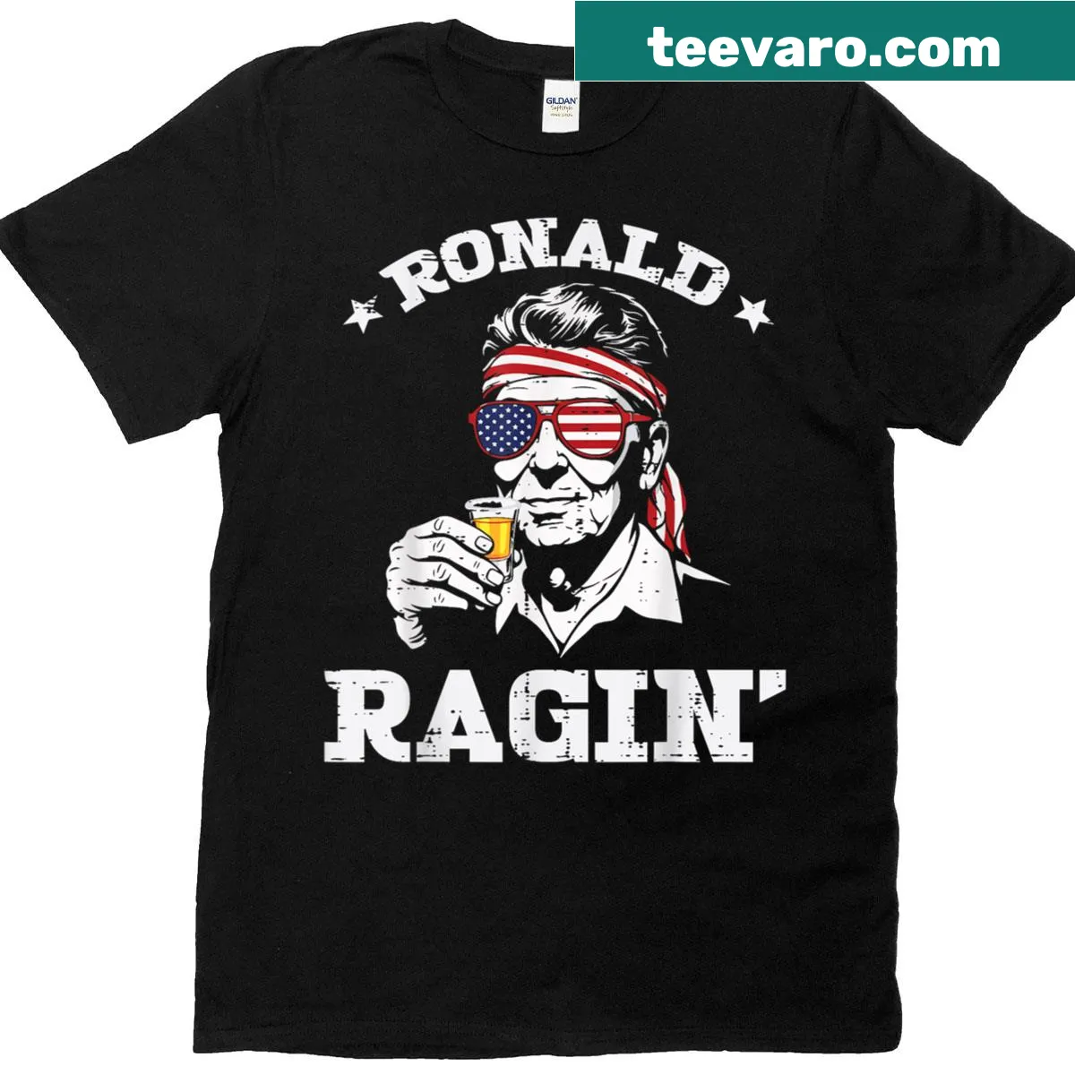 Funny July Fourth T-shirt with 'Ronald Ragin' design — on a men's t-shirt
