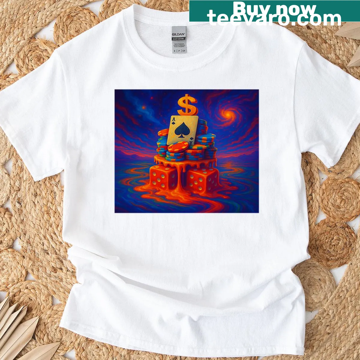 Psychedelic t-shirt featuring Ace of Spades design — on a men's t-shirt