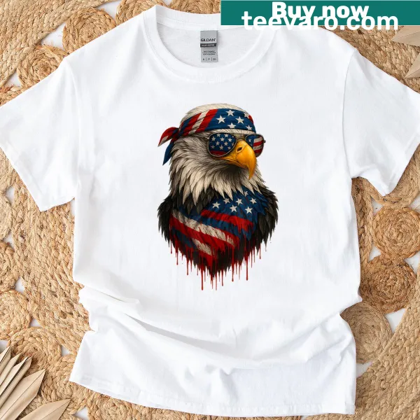T-shirt featuring a bald eagle and American flag graphic