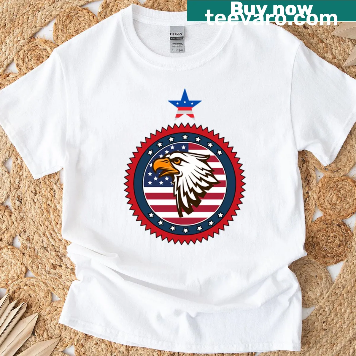 American Patriotic Symbols T-shirt featuring iconic U.S. imagery — on a men's t-shirt