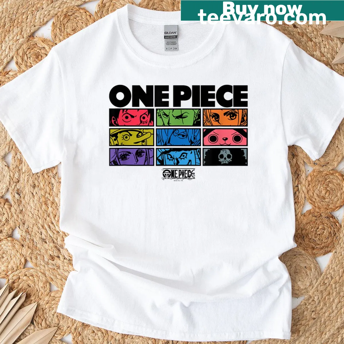 Pop art t-shirt featuring a grid of expressive anime character eyes — on a men's t-shirt