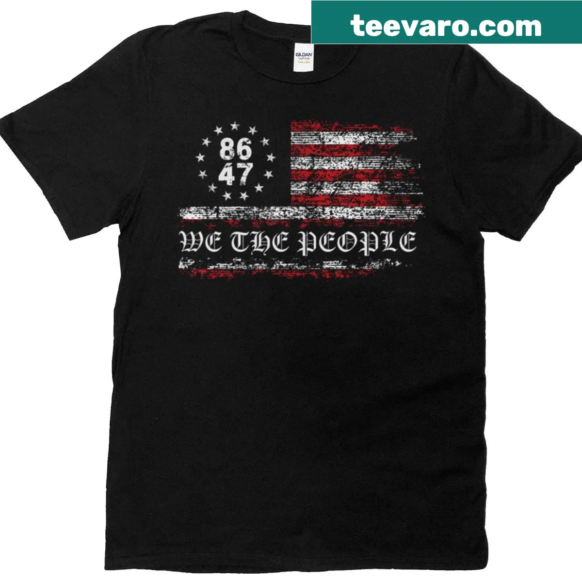 Political humor T-shirt featuring the U.S. flag and a clever phrase — on a men's t-shirt
