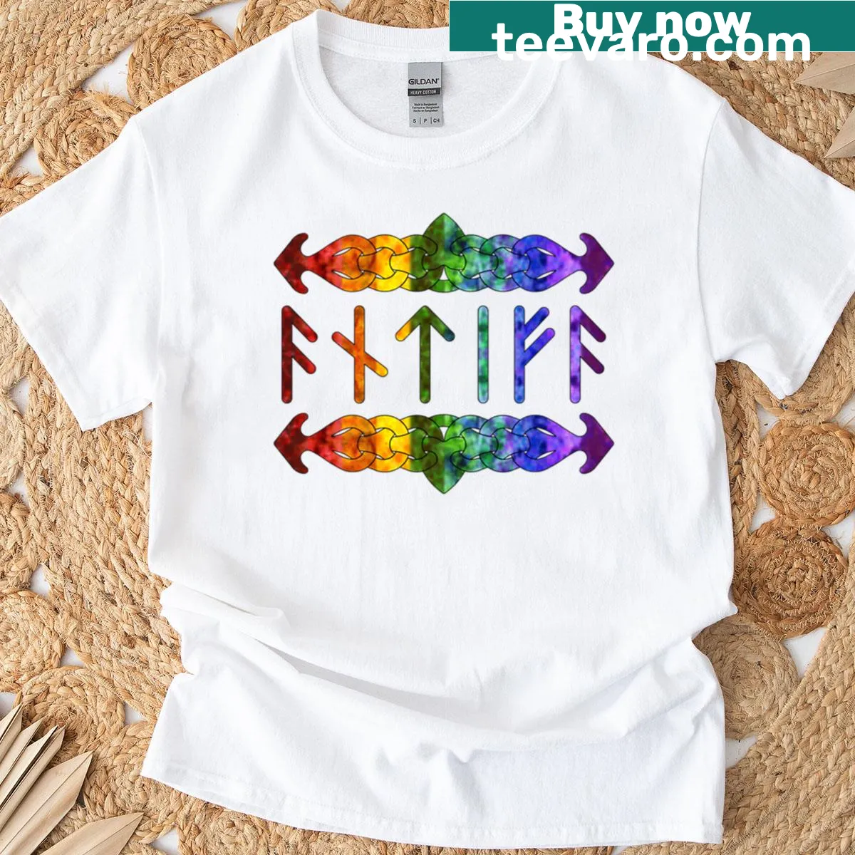 Antifa Runes t-shirt featuring bold rainbow graphic — on a men's t-shirt