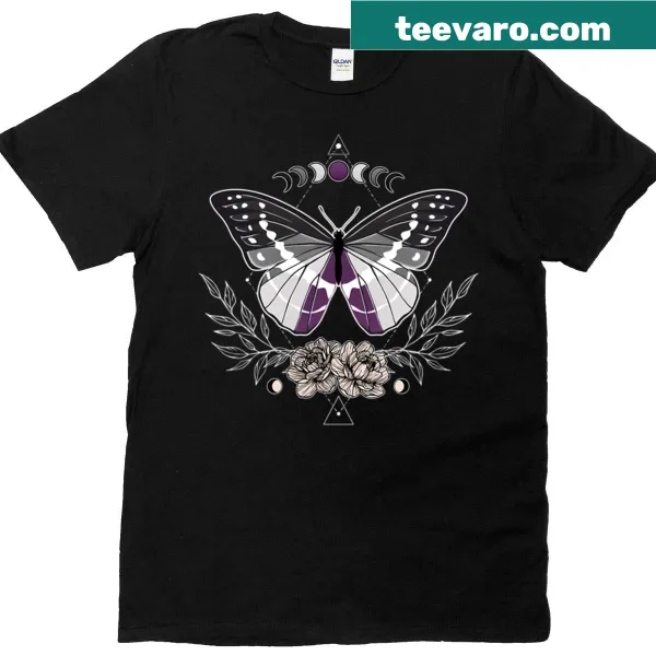 Illustrated butterfly with asexual pride flag design T-shirt