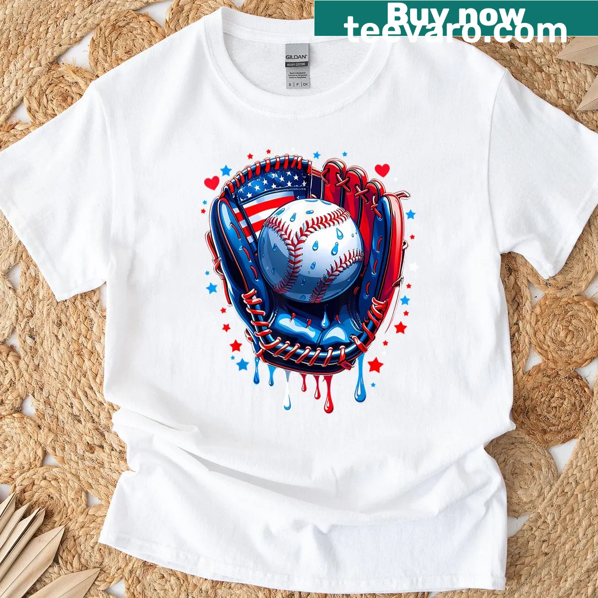 Boy with baseball glove ice cream and patriotic flag design — on a men's t-shirt