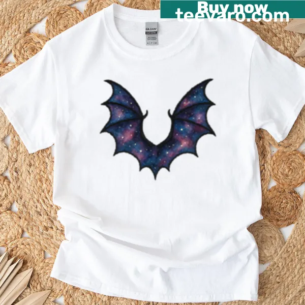 Illustration of bat wings on a premium t-shirt.