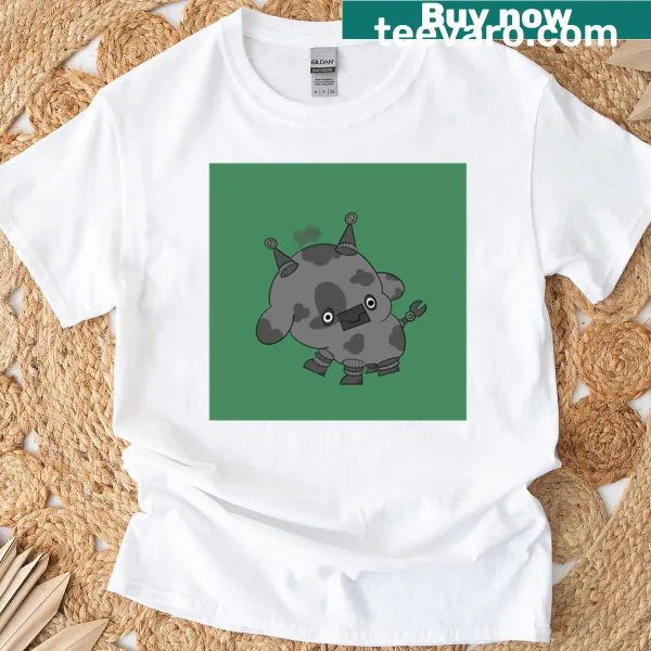 Cartoon graphic of Benny Bot on a t-shirt