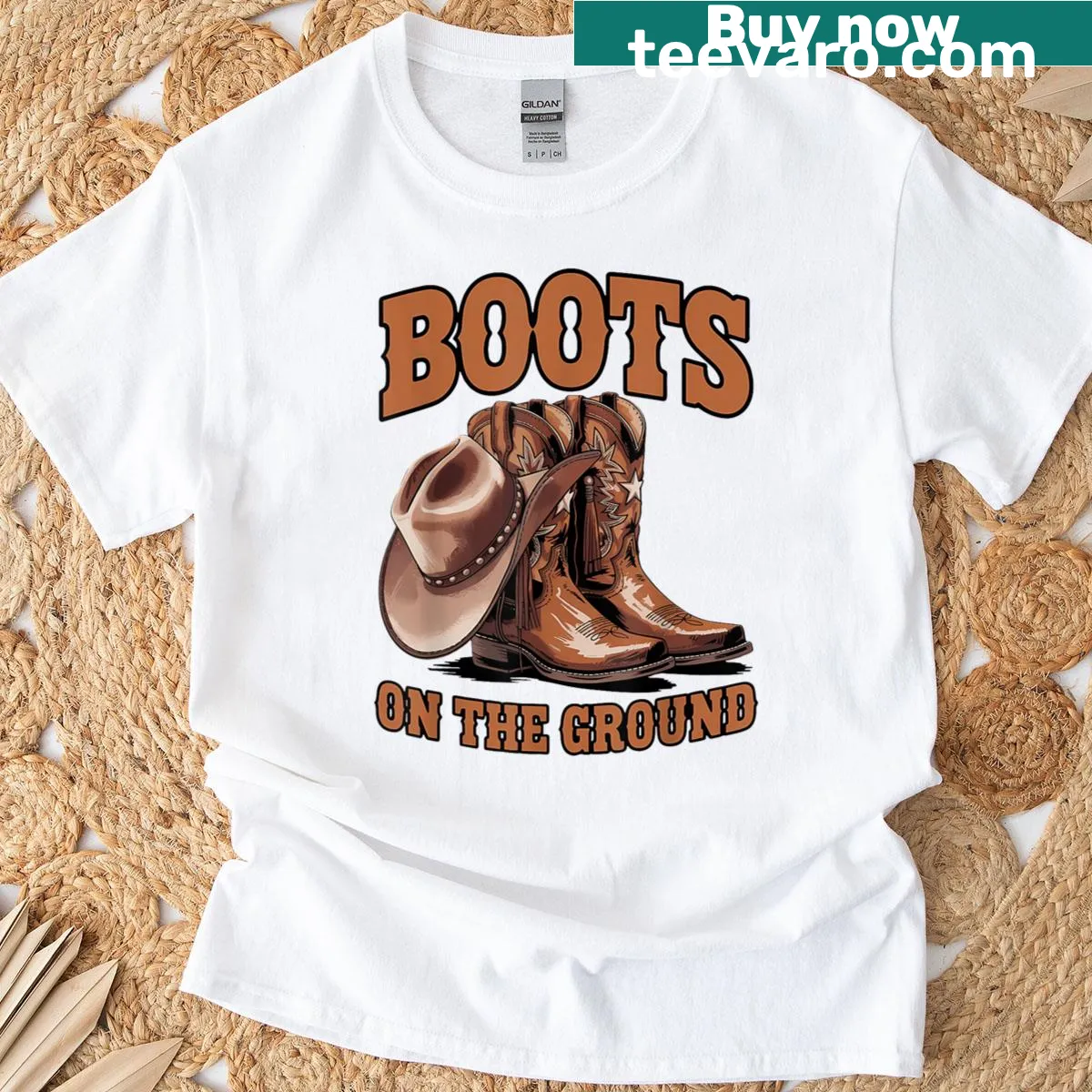 Playful cowboy boot graphic for line dancing — on a men's t-shirt
