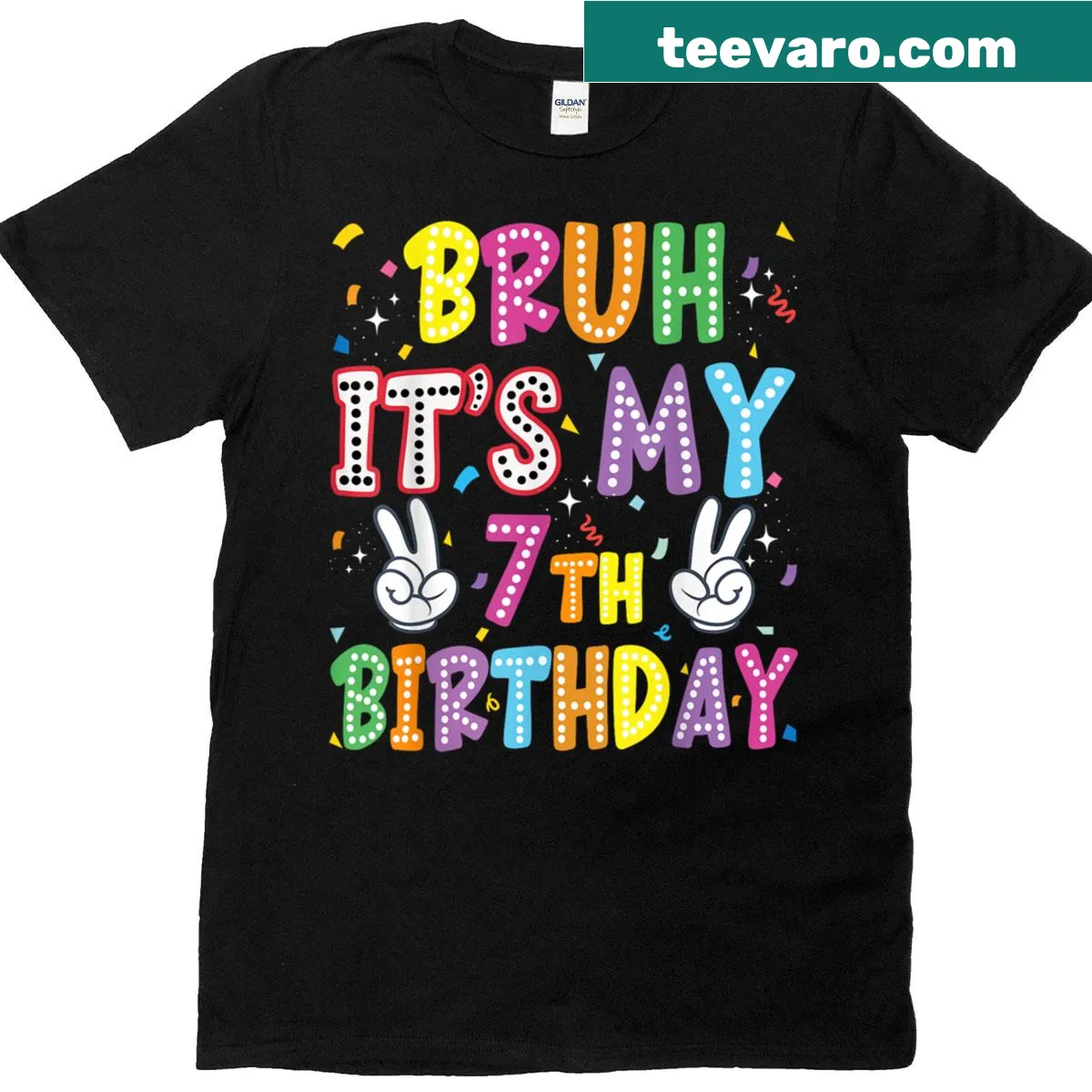 T-shirt with the word 'Bruh' in a fun font for a 7th birthday. — on a men's t-shirt