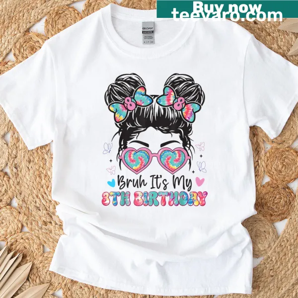 Birthday t-shirt for a girl turning 8 with fun graphics