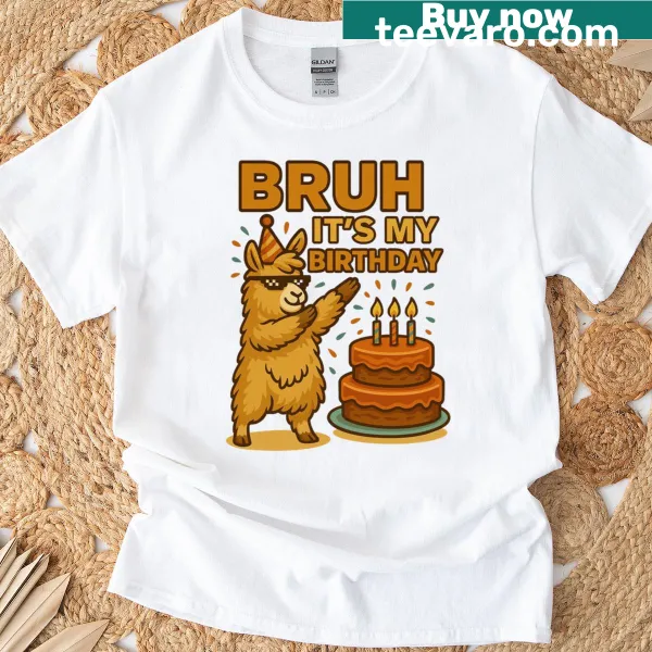 Funny llama cartoon with birthday text for teens