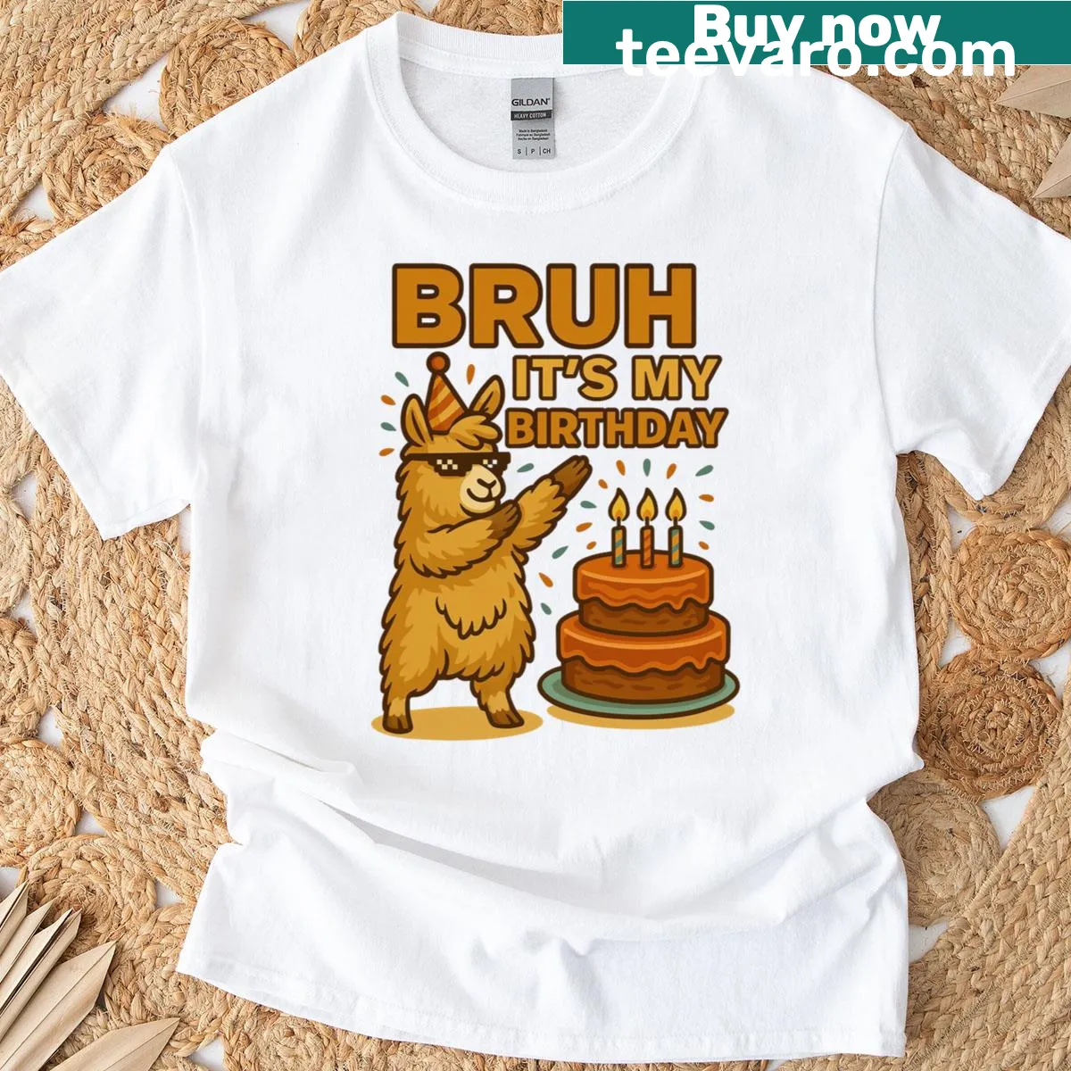Funny llama cartoon with birthday text for teens — on a men's t-shirt