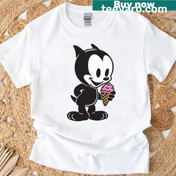 Cartoon cat enjoying ice cream in a playful design