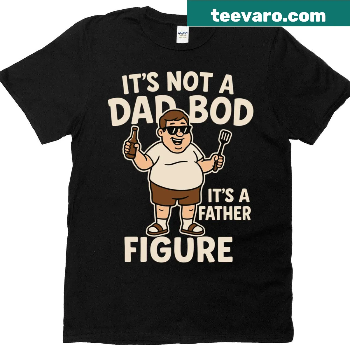 Cartoon Dad Bod humor t-shirt celebrating father figures — on a men's t-shirt