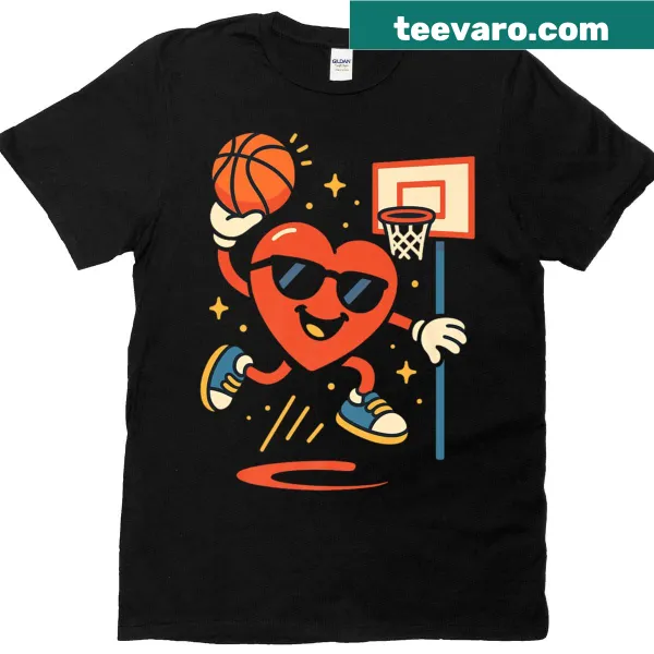 Cartoon heart basketball player design for kids.