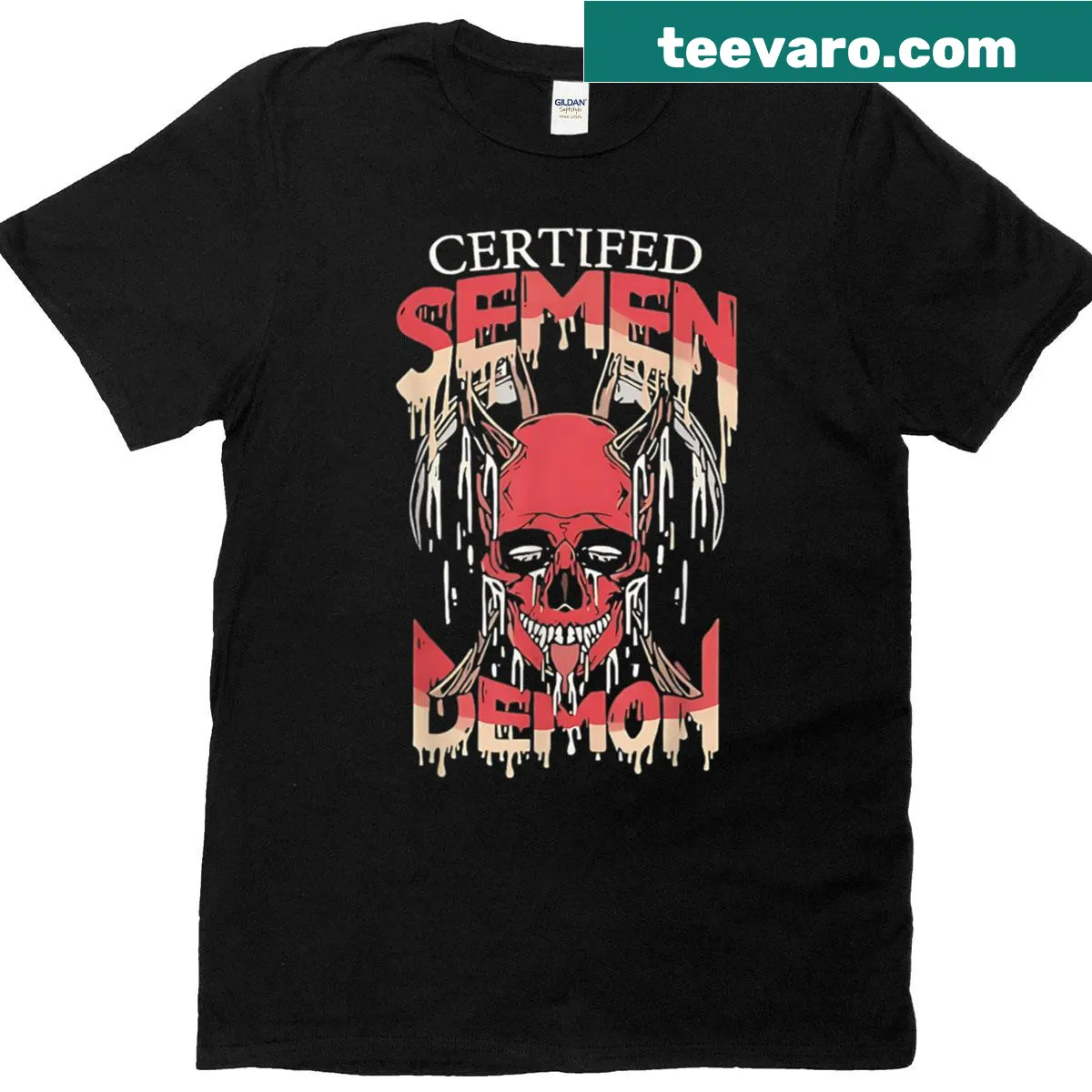 Witty design reading 'Certified Semen Demon' — on a men's t-shirt