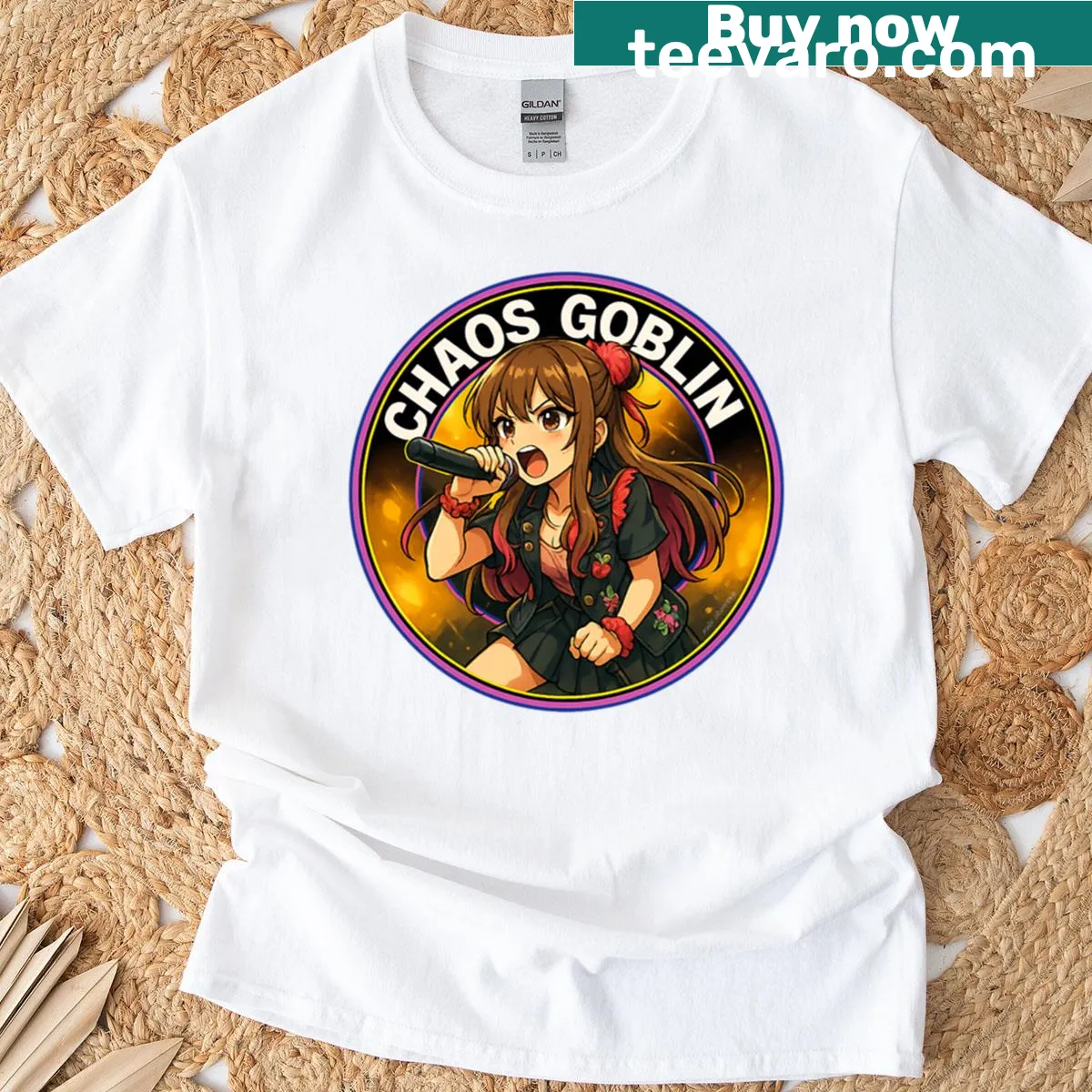 Cartoon goblin character with humorous design for gamers — on a men's t-shirt