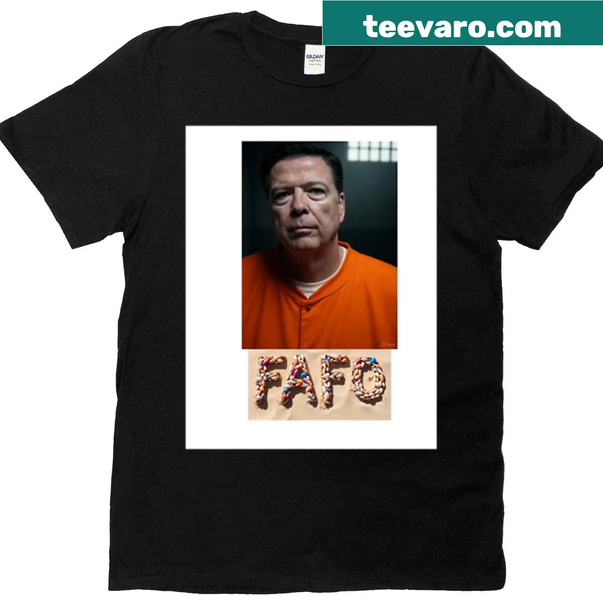 T-shirt featuring the name 'Comey' in bold typography — on a men's t-shirt