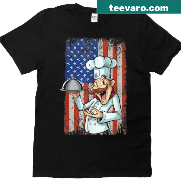 Illustration of an American flag with kitchen utensils on a T-shirt