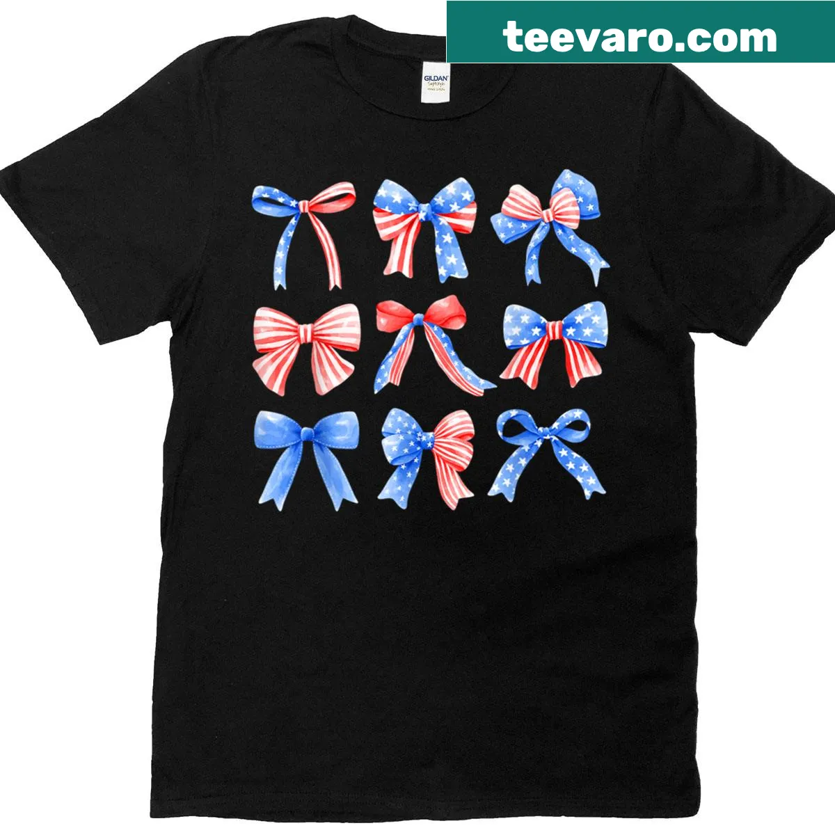 T-shirt with bows in red, white, and blue, featuring the USA flag — on a men's t-shirt