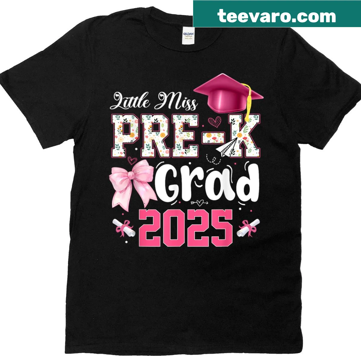 Cute kids T-shirt featuring Little Miss Prek Graduation design — on a men's t-shirt