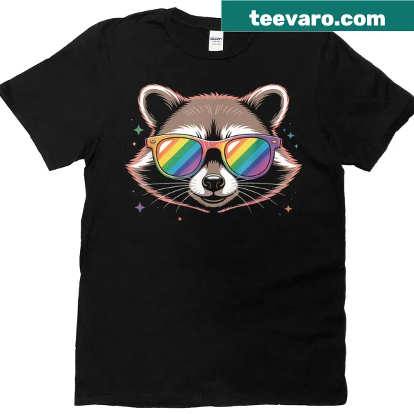 Cute raccoon with rainbow pride flag T-shirt
