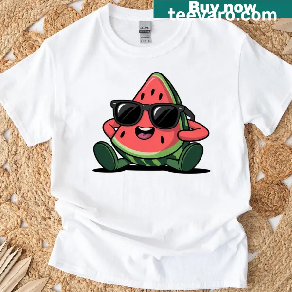 Cartoon watermelon with sunglasses in a fun design