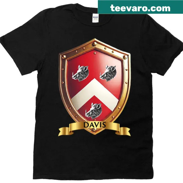 Family shield t-shirt with boars heads and name banner