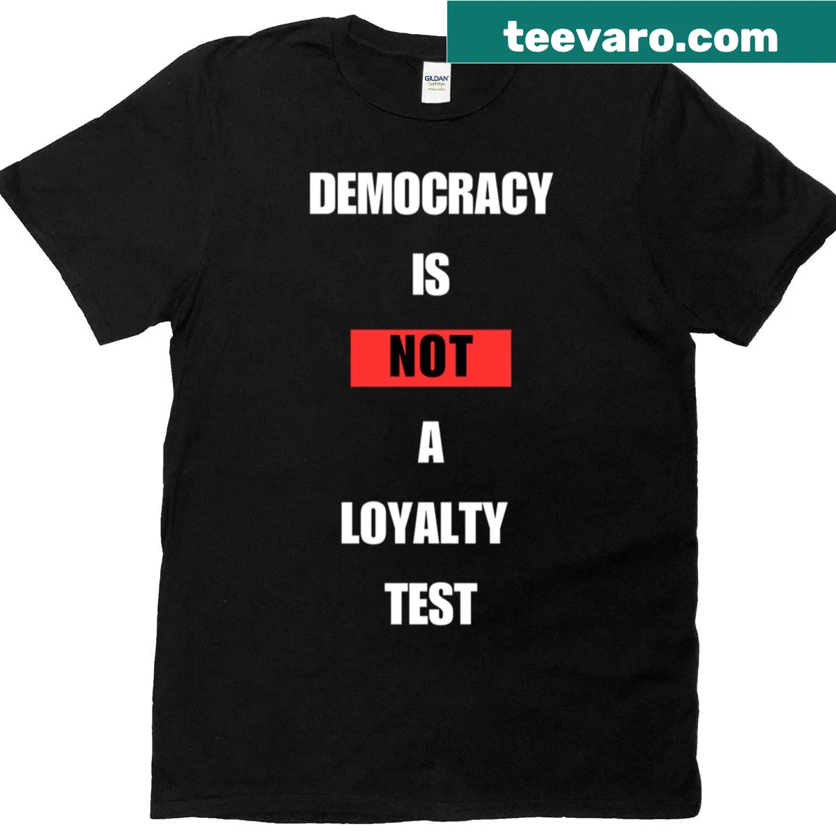 T-shirt with the phrase Democracy Is Not A Loyalty Test — on a men's t-shirt