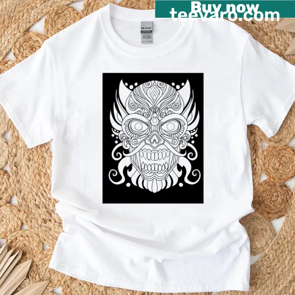 Demon mask graphic on a t-shirt with background