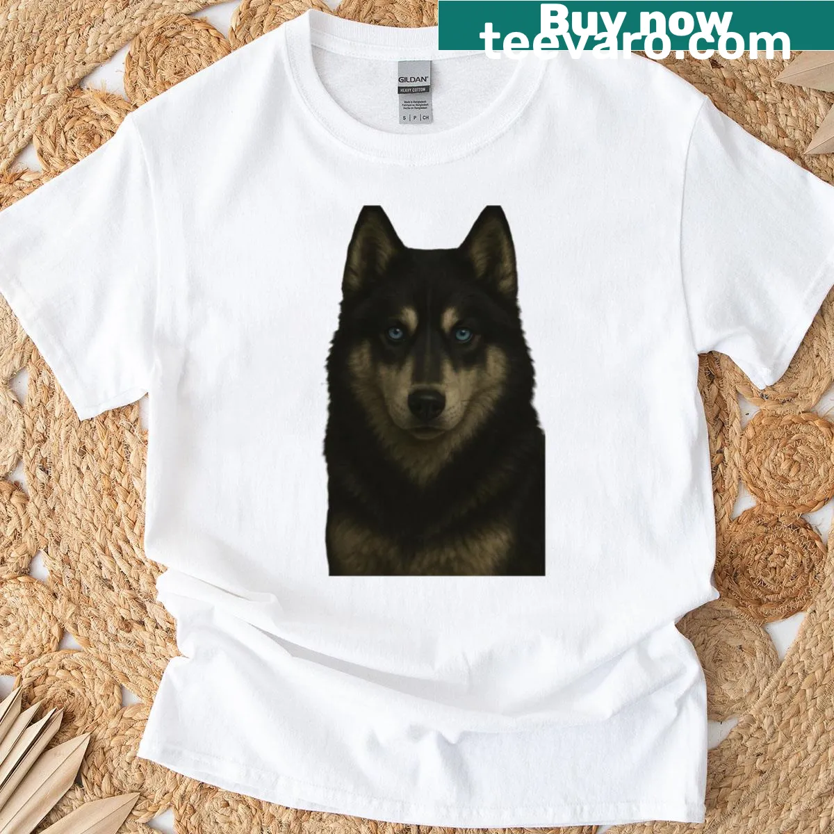 Artistic dog graphic illustrated on T-shirt — on a men's t-shirt