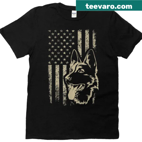 Patriotic German Shepherd with American flag design t-shirt