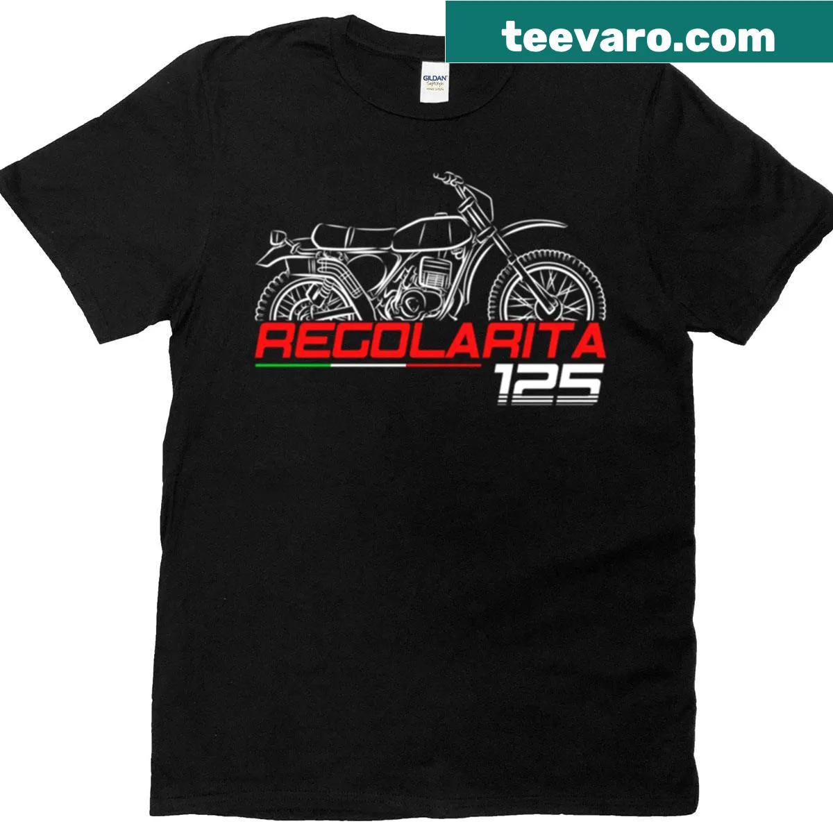 Vintage Ducati 125 Regolarita motorcycle graphic T-shirt — on a men's t-shirt
