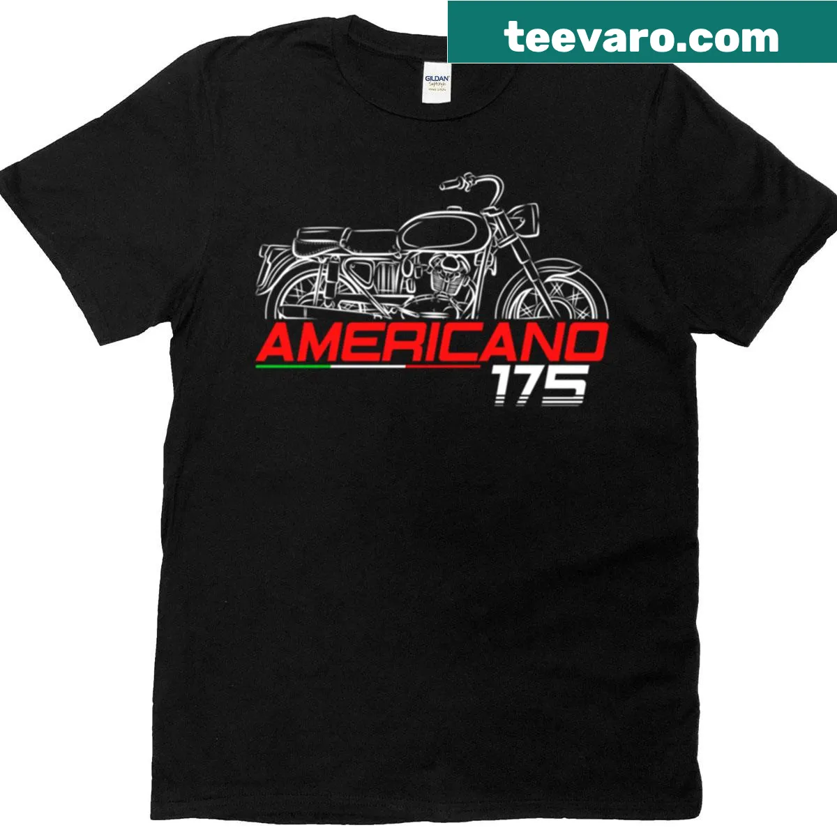 Ducati 175 Americano T-shirt with detailed motorcycle graphic. — on a men's t-shirt