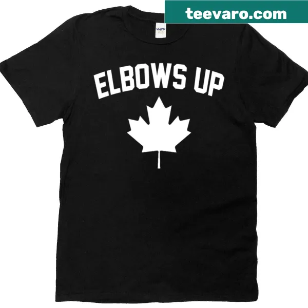 Illustration of Canadian pride on Elbows Up Canada T-shirt