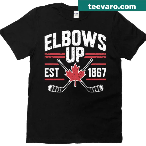 Elbows Up Canada V2 T-shirt with patriotic illustration