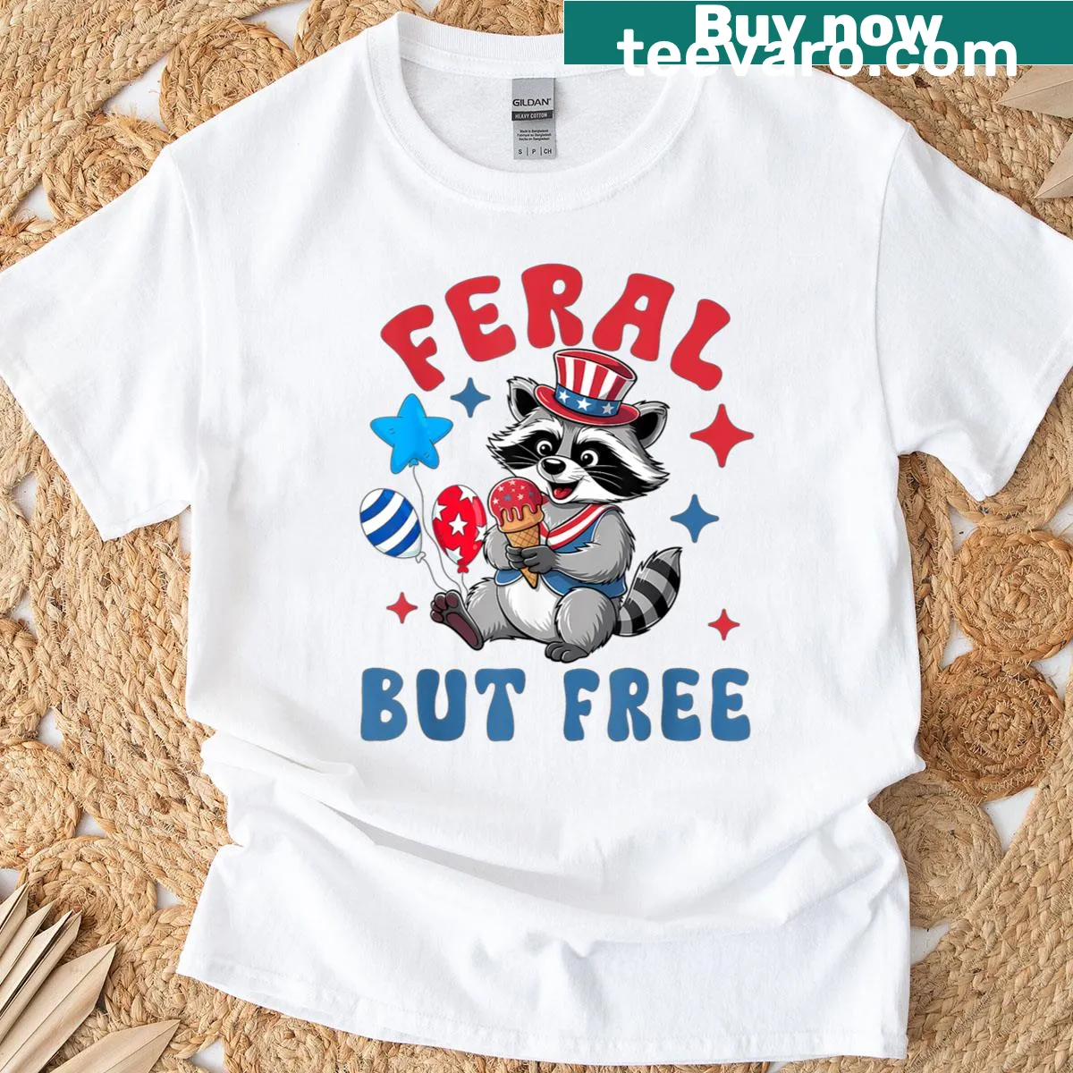 Toddler t-shirt with an illustration of a raccoon and text celebrating freedom — on a men's t-shirt