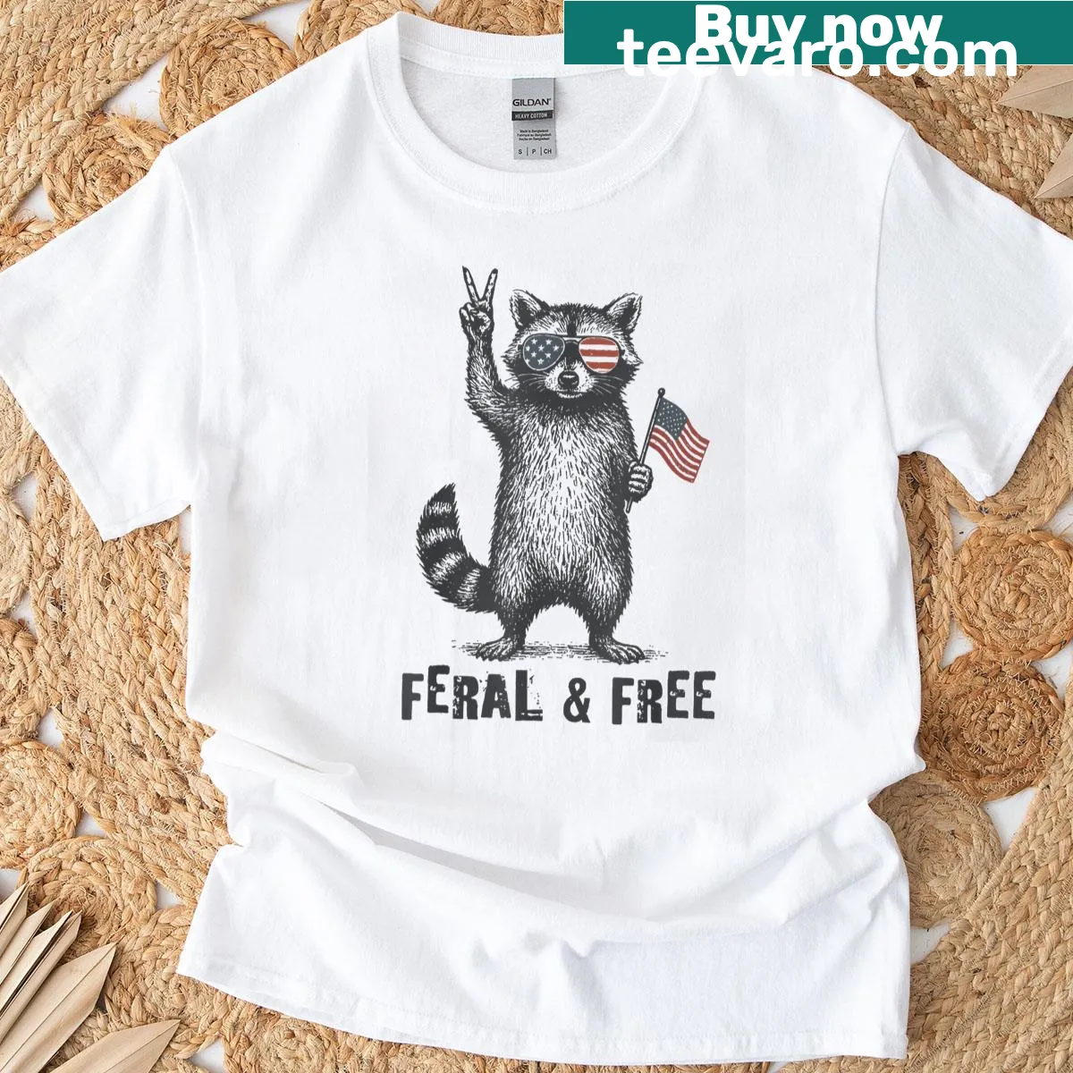 4th of July t-shirt with a playful raccoon and humorous text — on a men's t-shirt