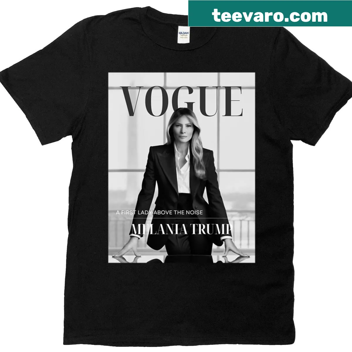 Illustration of Melania Trump on magazine cover — on a men's t-shirt