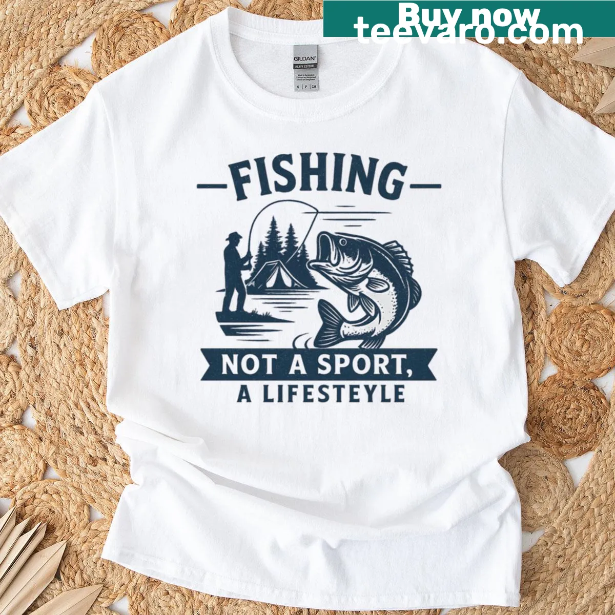 Relaxed oversized fishing lifestyle t-shirt — on a men's t-shirt