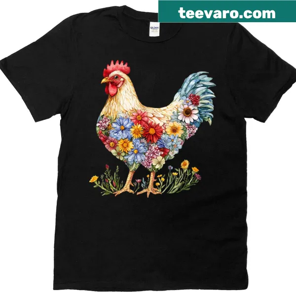 Floral chicken design with gardening elements